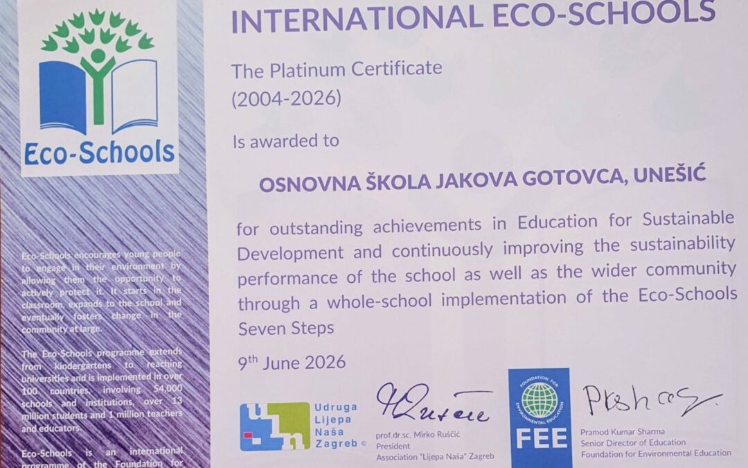 Veliko priznanje za OŠ Jakova Gotovca Unešić!